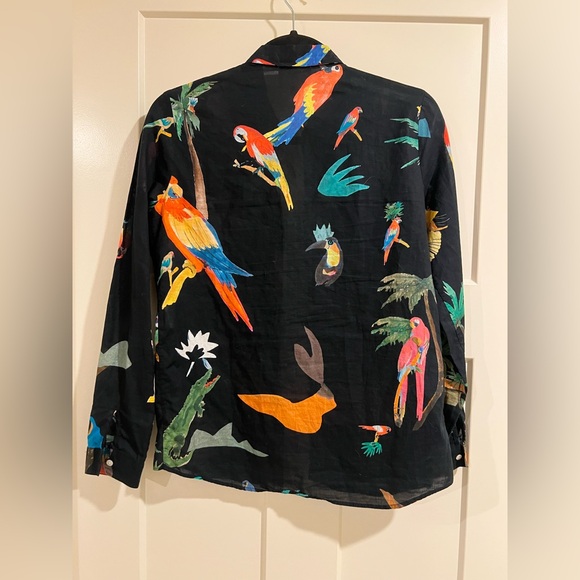 SEZANE x G. Kero Black Tropical Button Down Pierro Shirt Sz 34/XS/ US 2 - Picture 8 of 11